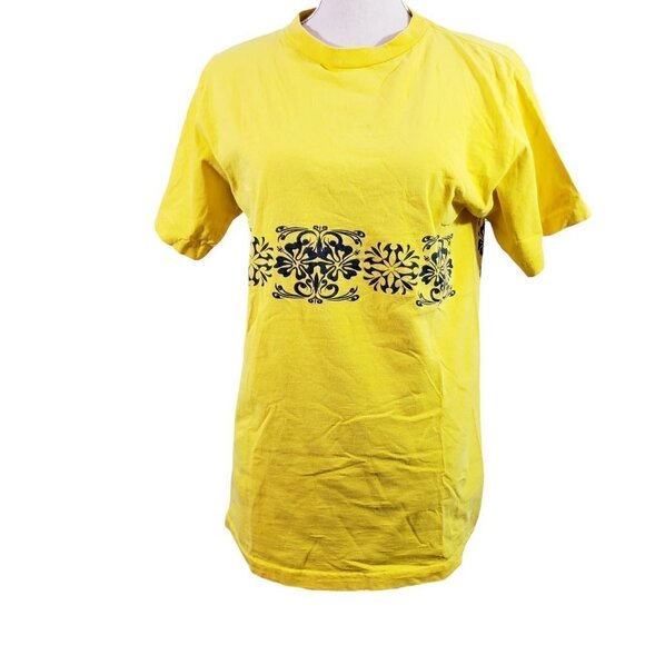 Good Vibes Women’s Cotton Crew Neck Floral Trim T-Shirt – Size Medium - USA Made - Picture 1 of 15